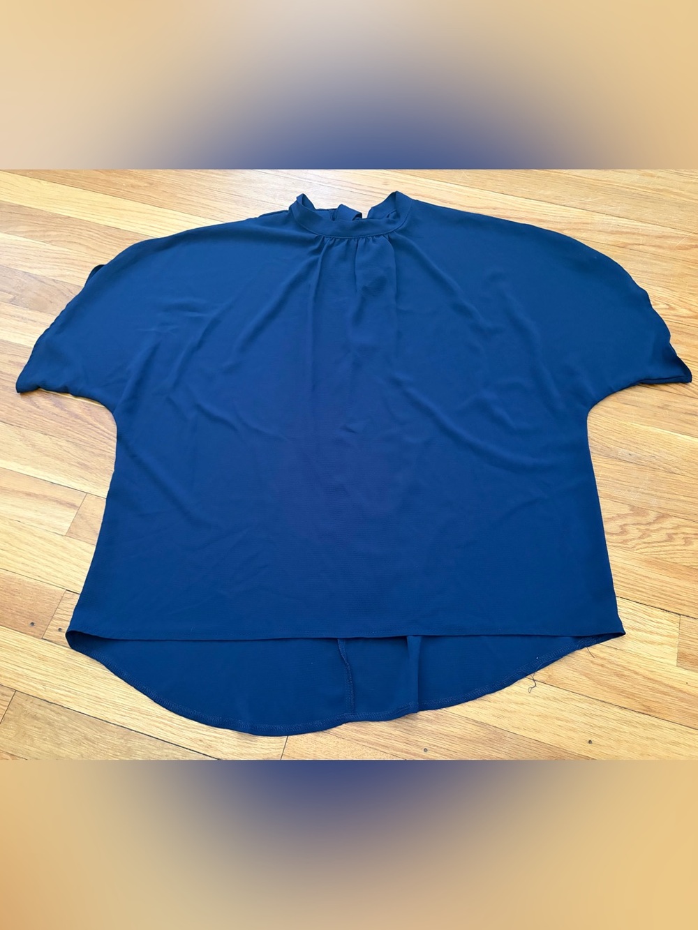 SHEIN Navy Short-Sleeve Mock Neck Blouse